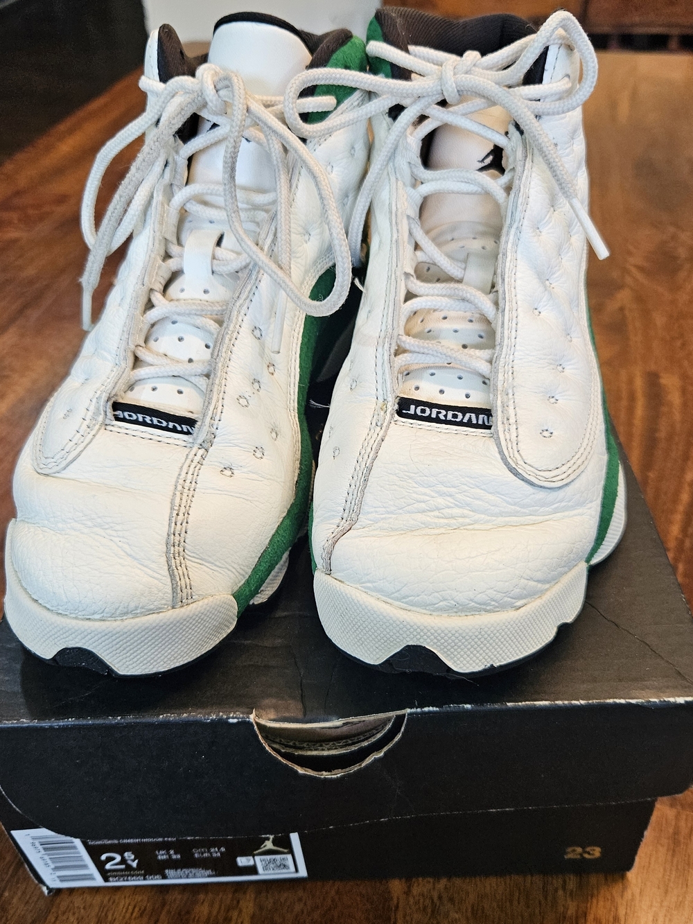 Jordan Kids White and Green High-Top Sneakers